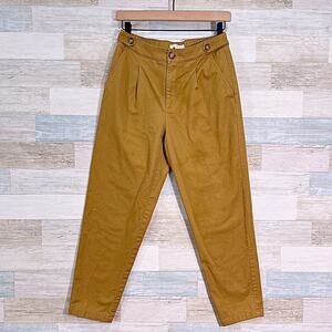 LOFT Cinch Waist Pleated Tapered Chino Pants Tan Cotton Womens 2P 2 Petite